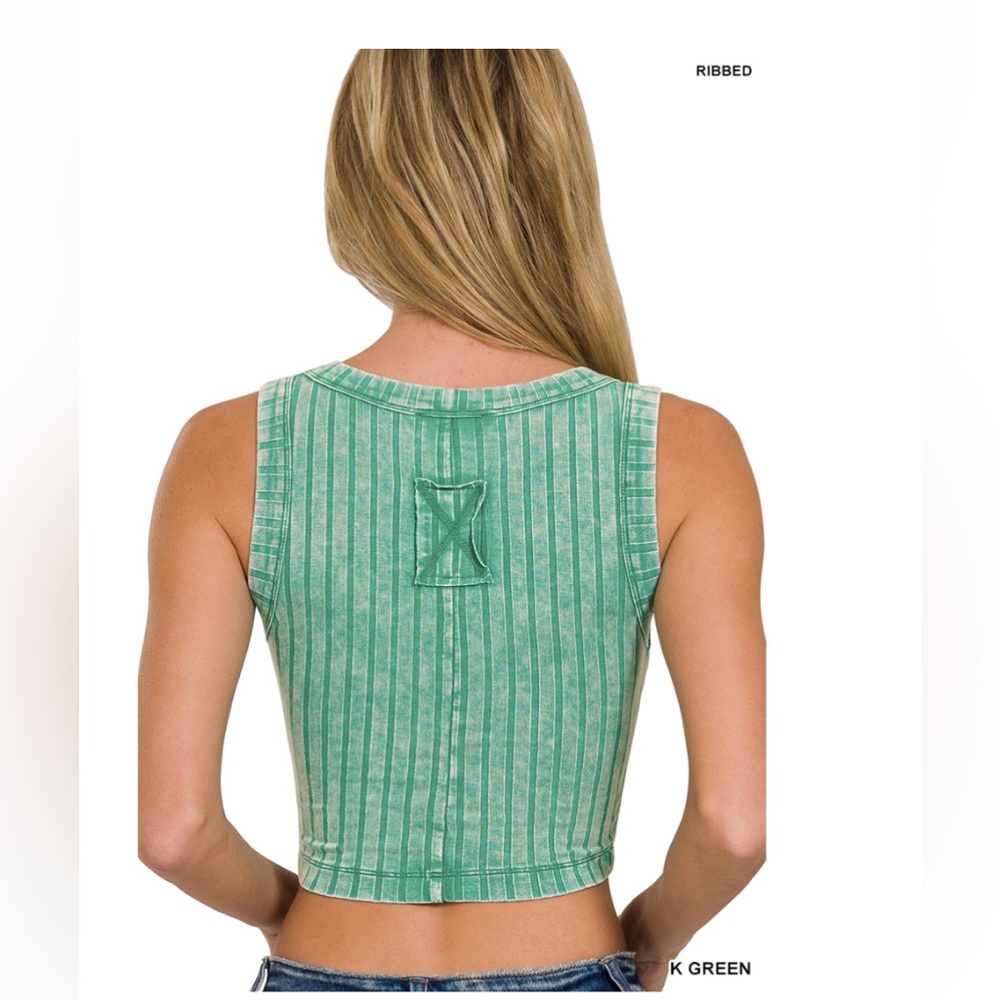 ZENANA💚🐢Green Ribbed Crop Top - Picture 10 of 10